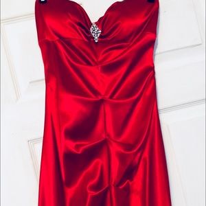 Red Satin Ruched Mermaid Dress (strapless)